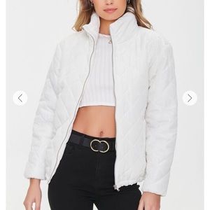 Forever 21 Cream Quilted Zip-Up Jacket size M